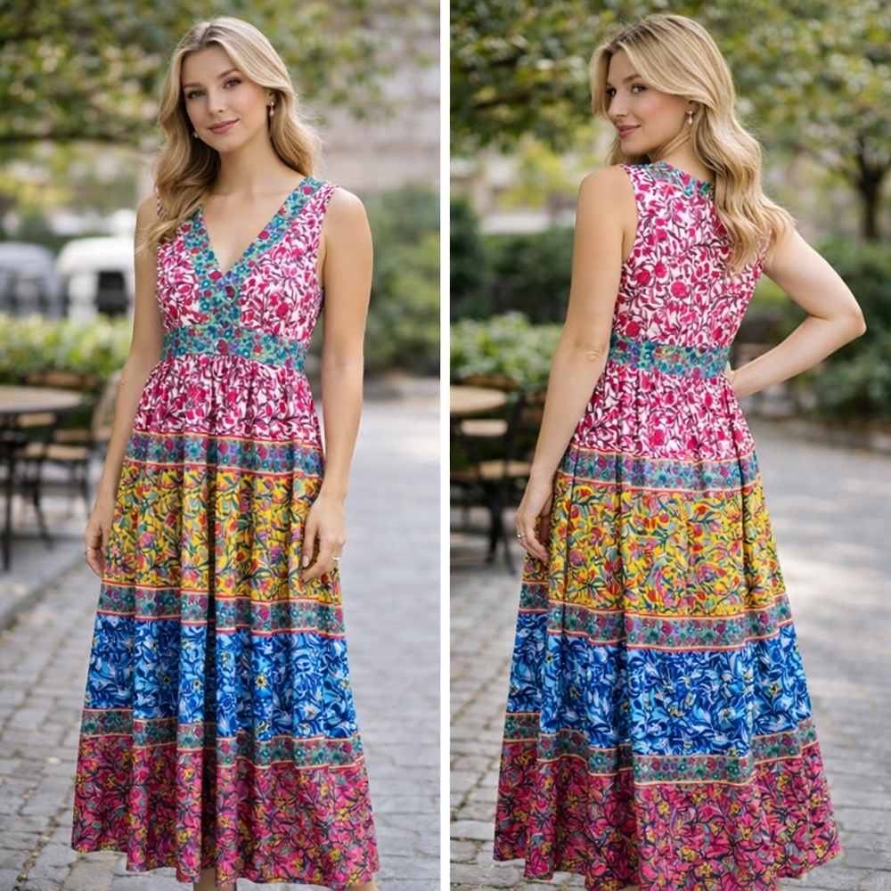 Boden Olympia Jersey Maxi Dress Multi Floral Size 14R Boho Stretch NWOT $195
